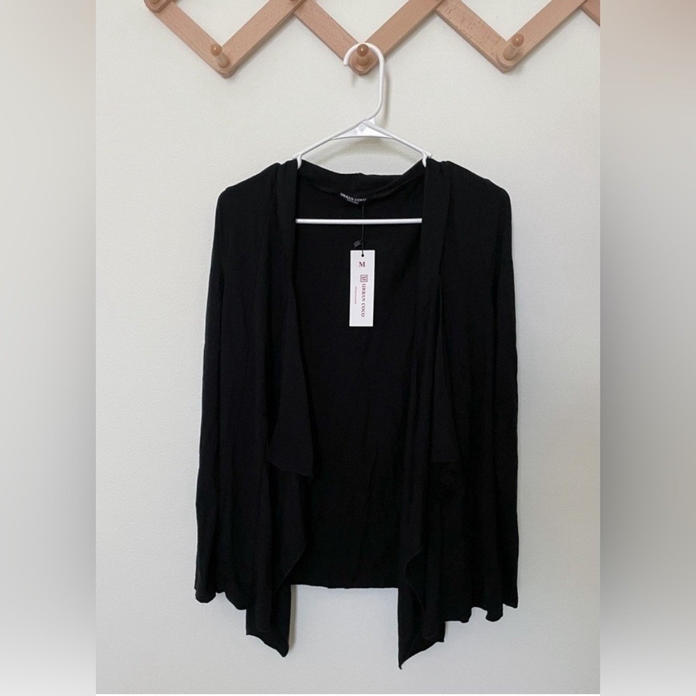 Women's Black Flowy Duster Cardigan NWT Medium Boho Chic Coastal Layering - Picture 6 of 6